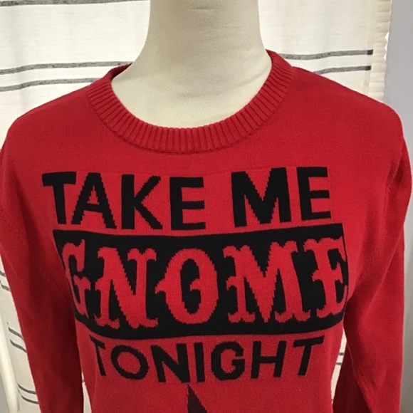 Mossimo Men Size SM Cotton Ugly Christmas Sweater Take Me Gnome Tonight Red - Picture 2 of 8